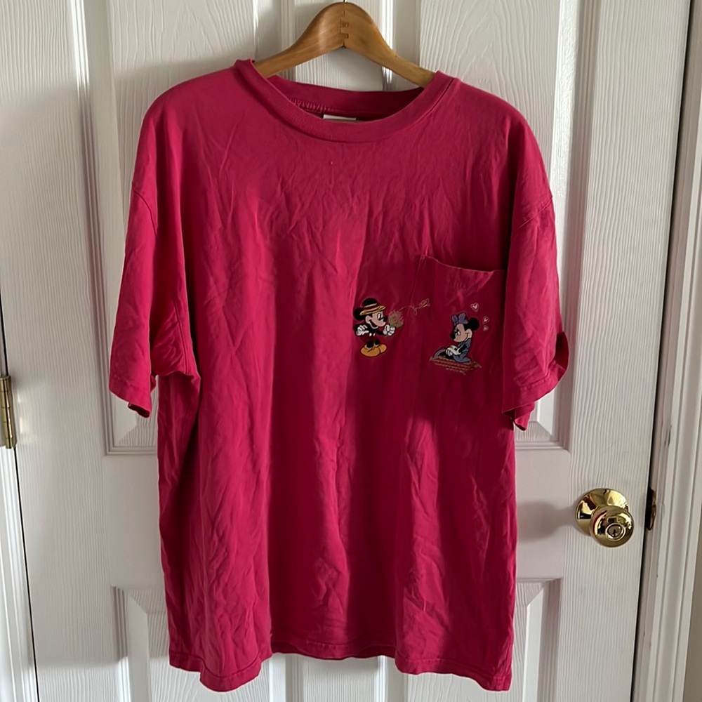VINTAGE Disney Store Adult Pocket Tee Shirt Embroidered Mickey Minnie Mouse XL